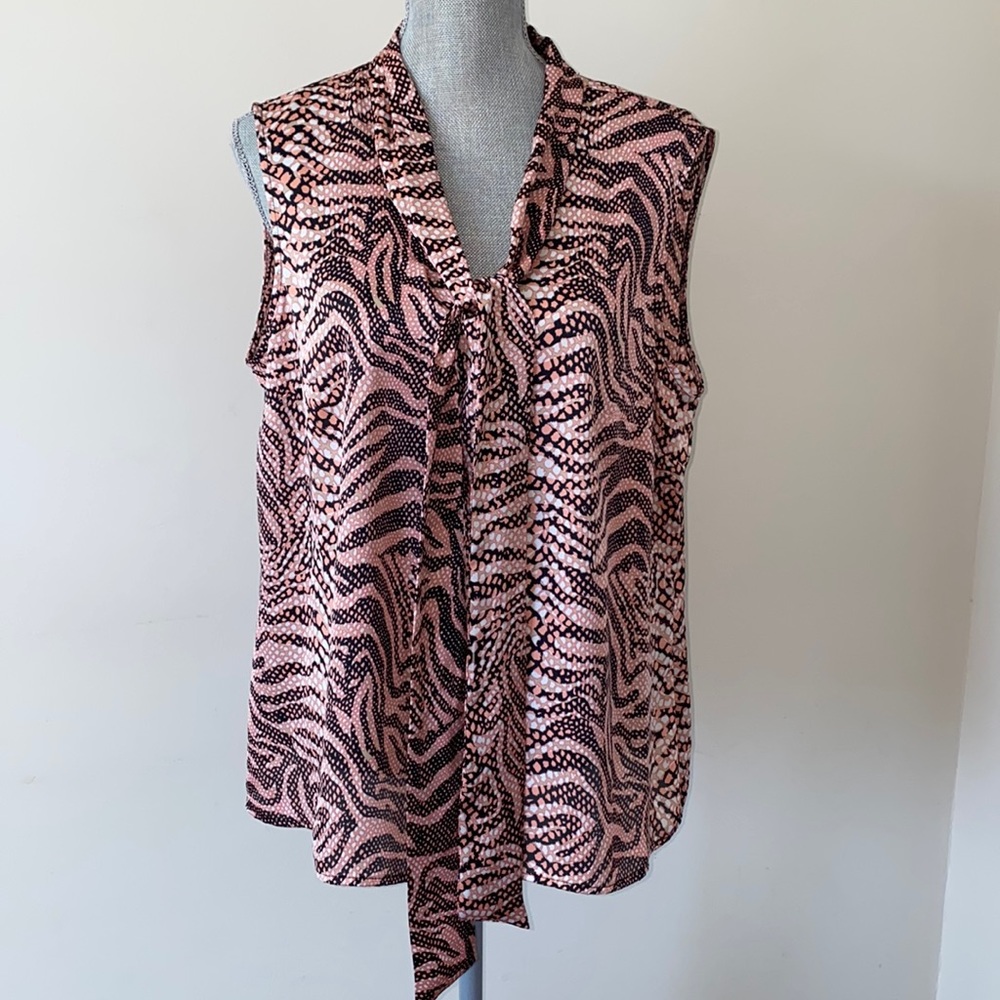 Kasper Tie Front Sleeveless Blouse Size XL